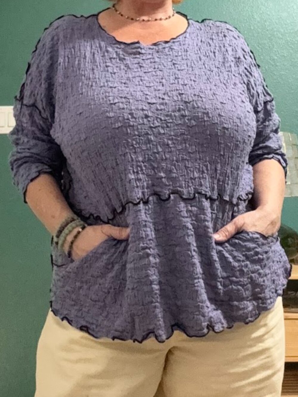 VTG NoBlu Lagenlook Cotton Pucker Top XL Purple Art To Wear Deconstructed - Picture 1 of 9